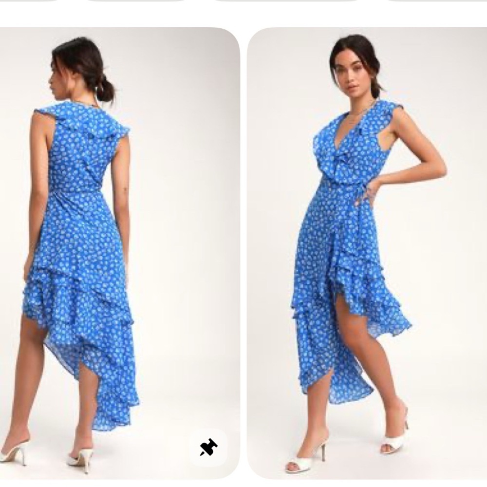 Lulu’s Blue Floral Asymmetrical Raffle Dress Size Medium